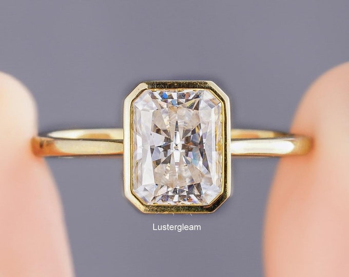Bezel Set 2.50 CT Radiant Cut Moissanite Ring Radiant Engagement Ring 14K Gold Wedding Ring Anniversary Gift For Her Radiant Solitaire Ring