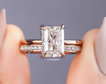 3 CT Radiant Cut Moissanite Diamond Engagement Ring Set Radiant Diamond Bridal Ring Set 14K Gold Wedding Ring Set Anniversary Ring Set