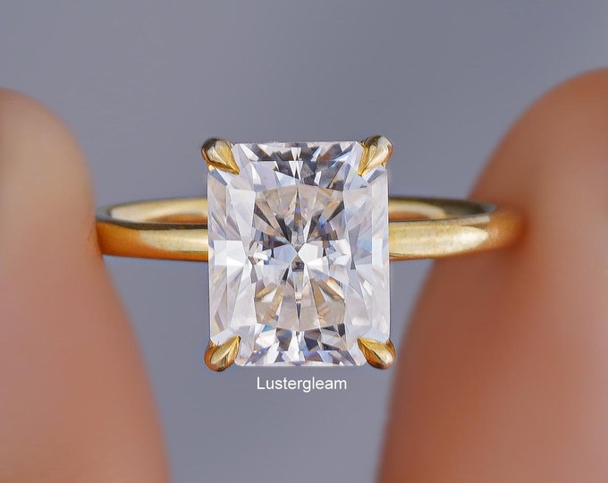 3.5 CT Radiant Cut Moissanite Engagement Ring 14K Gold Wedding Ring Anniversary Gift For Her Hidden Halo Ring Radiant Solitaire Diamond Ring