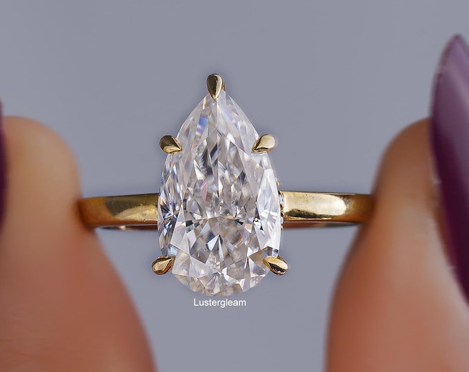 4 CT Pear Cut Crushed Ice Moissanite Ring Pear Engagement Ring 14K Gold Wedding Ring Anniversary Ring Pear Shaped Diamond Ring