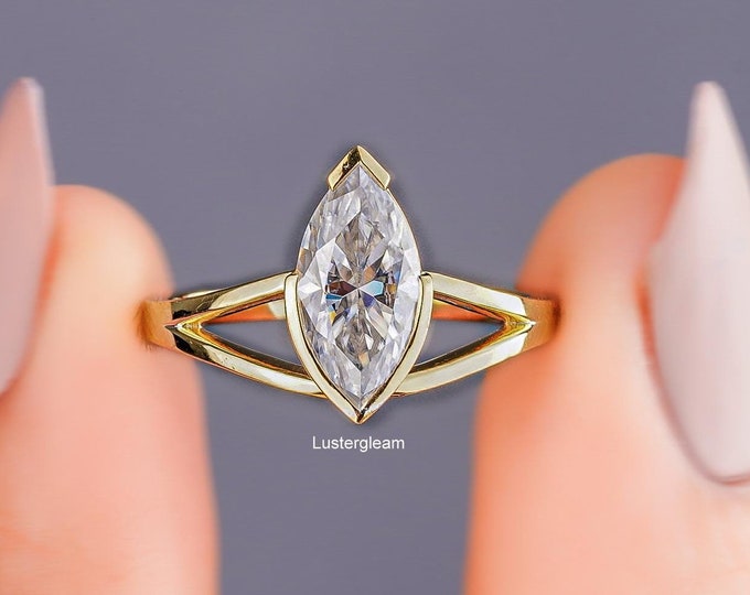 1.50 CT Marquise Cut Moissanite Engagement Ring Split Shank Ring 14K Gold Wedding Ring Marquise Shaped Diamond Ring Anniversary Gift
