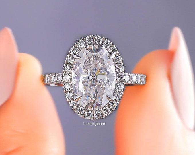 3 CT Oval Cut Halo Engagement Ring Oval Moissanite Ring Vintage Oval Shape Ring 14K Gold Wedding Ring Anniversary Ring For Women Unique Ring