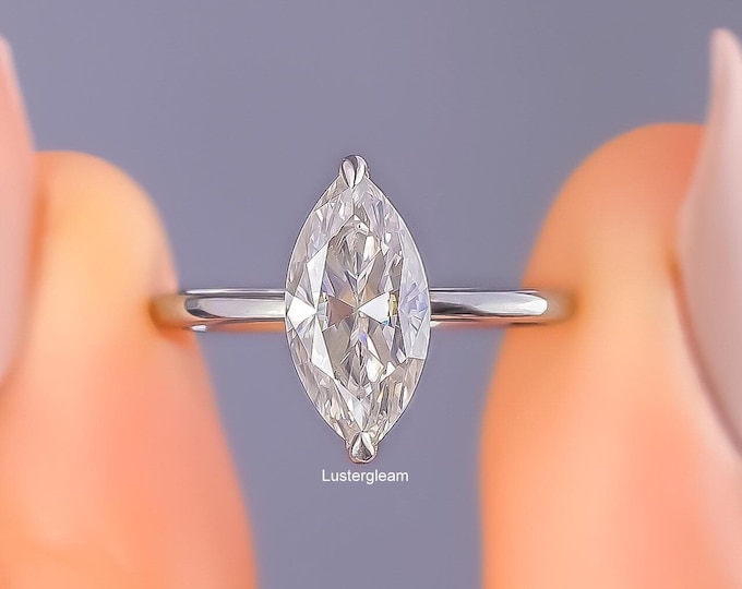 3 CT Marquise Cut Moissanite Diamond Ring Marquise Diamond Solitaire Engagement Ring 14K White Gold Wedding Ring Anniversary Ring For Her