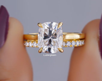 3 CT Elongated Cushion Cut Moissanite Diamond Bridal Ring Set Cushion Cut Engagement Ring Set 14K Gold Wedding Ring Set For Women