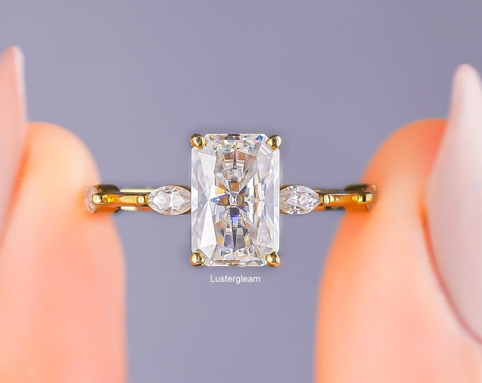 2 CT Radiant Cut Moissanite Diamond Ring Radiant Cut Engagement Ring 14K Gold Wedding Ring For Women Anniversary Ring Distance Pave  Ring