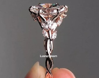 Floral Marquise Cut Moissanite Engagement Ring 14K Rose Gold Wedding Ring Nature Inspire Ring Vintage Marquise Ring Anniversary Gift For Her