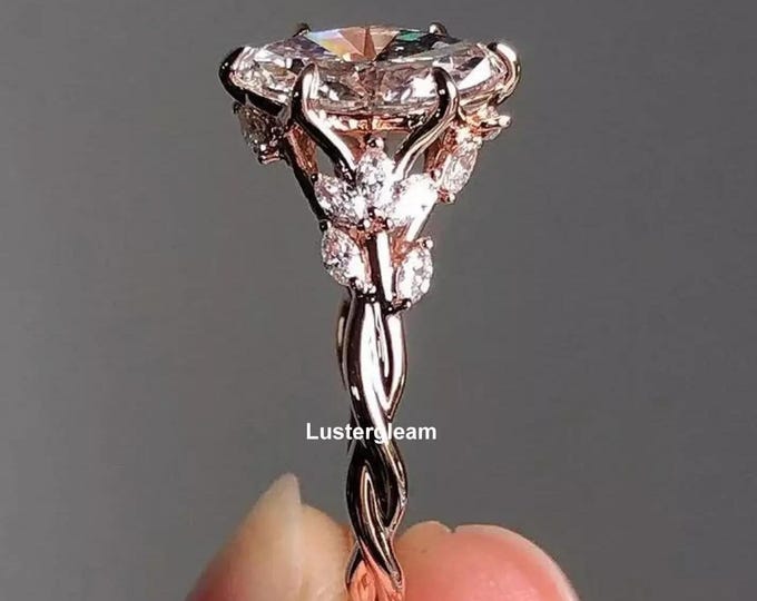 Floral Marquise Cut Moissanite Engagement Ring 14K Rose Gold Wedding Ring Nature Inspire Ring Vintage Marquise Ring Anniversary Gift For Her