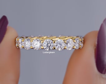 4 TCW Full Eternity Round Cut Moissanite Wedding Band Anniversary Band For Women Engagement Band Stackable Band Unique U Prong Matching Band