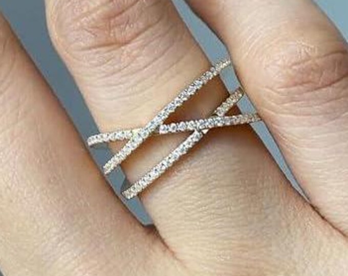 Round Cut Criss Cross Moissanite Wedding Band Anniversary Band For Women Engagement Band Stackable Band Unique Matching Band Proposal Band