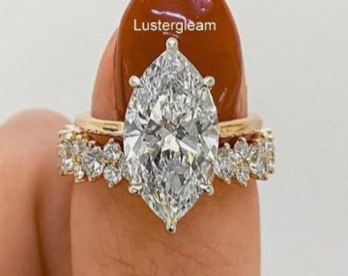 4 CT Marquise Cut Moissanite Diamond Bridal Ring Sets Marquise Diamond Engagement Ring Sets 14K Gold Wedding Sets Anniversary Ring Set