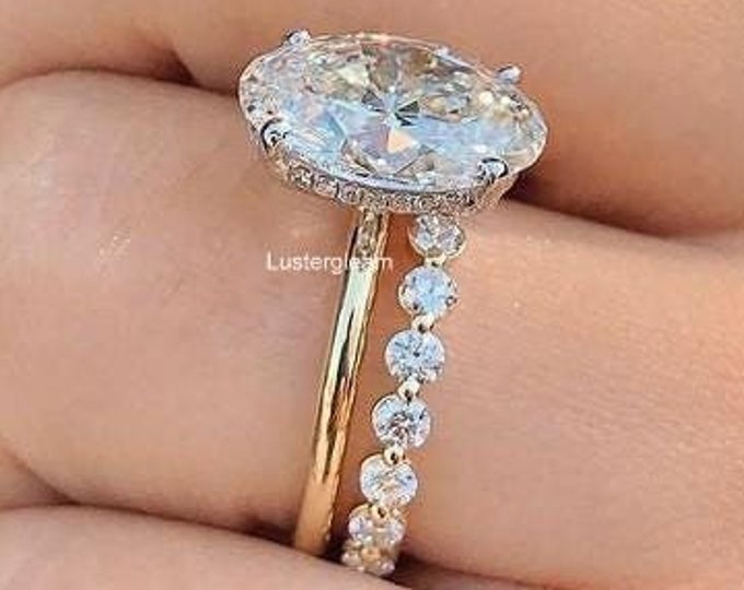 3 Ct Oval Cut Moissanite Diamond Ring Sets Oval Diamond Engagement Rings 14K Gold Wedding Ring Sets For Women Anniversary Rings Promise Ring