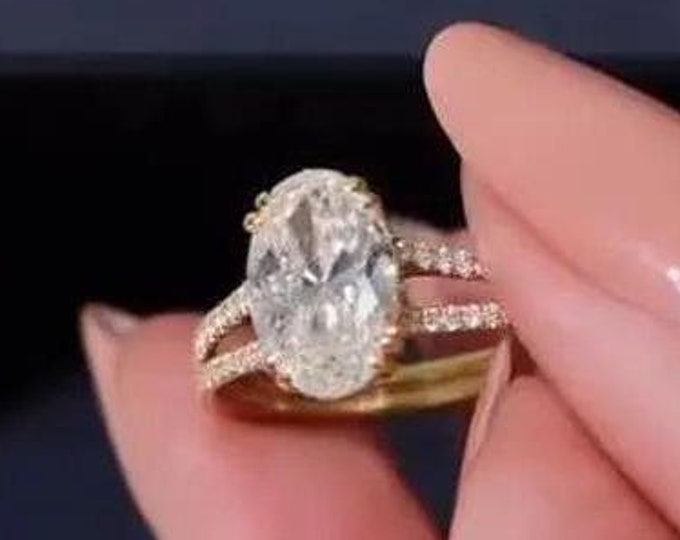 3 CT Oval Cut Moissanite Engagement Ring 14K Gold Split Shank Wedding Ring Oval Diamond Anniversary Proposal Ring For Women Promise Ring