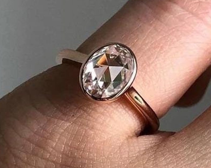 1.5 CT Bezel Set Oval Rose Cut Moissanite Engagement Ring 14K Gold Wedding Ring For Women Anniversary Ring Solitaire Rose Cut Diamond Ring
