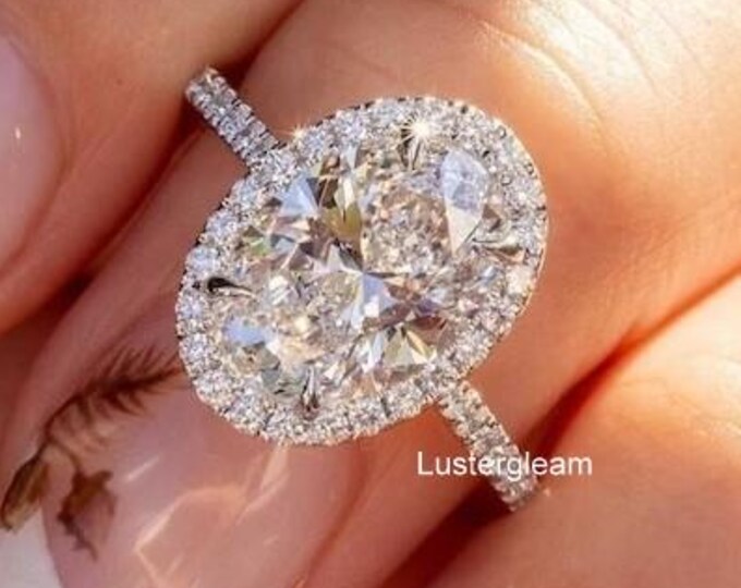3ct Oval Cut Moissanite Diamond Ring Oval Diamond Halo Engagement Ring 14K Gold Wedding Ring Anniversary Ring Oval Diamond Ring Promise Ring