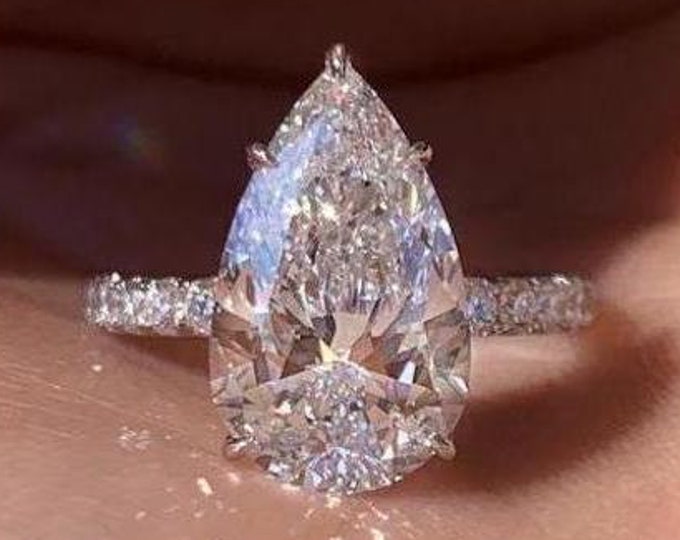 3 CT Pear Cut Moissanite Diamond Ring Pear Diamond Engagement Ring 14K Gold Wedding Ring For Women Anniversary Ring Proposal Ring