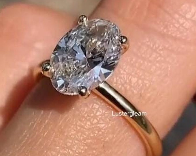 3 CT Oval Cut Moissanite Diamond Ring Oval Diamond Solitaire Engagement Ring 14K gold Unique Wedding Ring Hidden Halo Ring Anniversary Ring