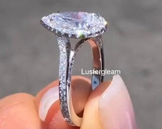 3 CT Pear Cut Moissanite Diamond Ring Pear Diamond Halo Engagement Ring 14K Gold Wedding Ring For Women Anniversary Ring Proposal Ring