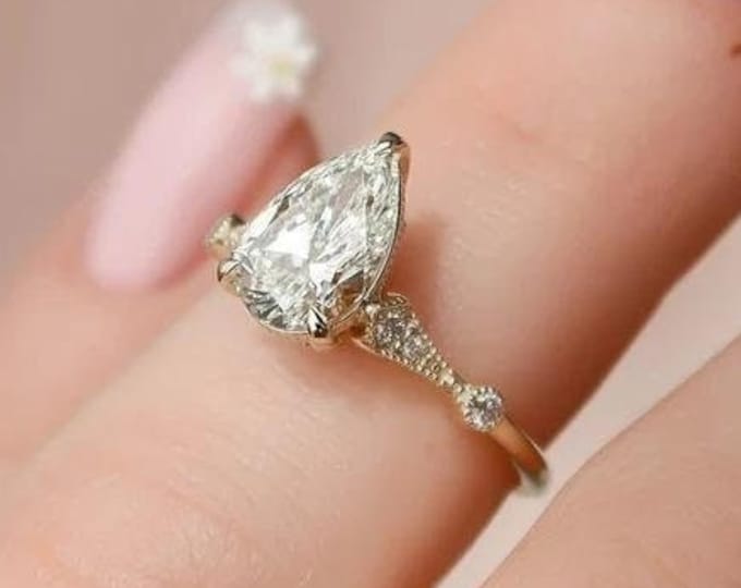 3 CT Pear Cut Moissanite Engagement Ring 14K Gold Wedding Ring For Women Anniversary Gift For Her Proposal Ring Pear Shaped Diamond Ring