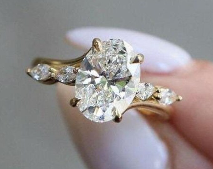 2 CT Oval cut moissanite Diamond Ring Oval Cut Engagement Ring Split Shank Ring Five Stone Ring 14K Gold Wedding Ring Oval Diamond Ring