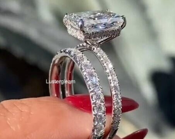 3 CT Radiant Cut Moissanite Diamond Wedding Ring Sets Radiant Diamond Engagement Ring Set 14K Gold Ring Sets Anniversary Ring Set For Women