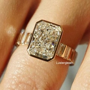 3 CT Radiant Cut Bezel Set Engagement Ring Radiant Cut Moissanite Diamond Ring 14K Gold Wedding Ring For Women Proposal Ring Promise Ring