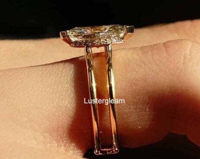 2.5 CT Marquise Cut Moissanite Diamond Ring Marquise Diamond Double Shank Engagement Ring 14K Gold Wedding Ring For Women Proposal Ring
