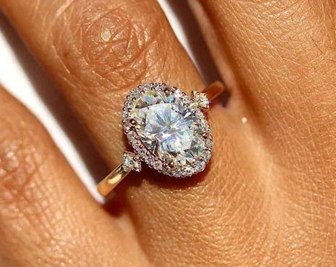 Three Stone 3 CT Oval Cut Engagement Ring Oval Moissanite Ring 14K Gold Trilogy Wedding Ring For Women Anniversary Gift Proposal Ring