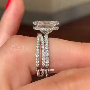 3 CT Oval Cut Moissanite Diamond Ring Set Oval Engagement Ring Set Bridal Ring Set With Eternity Band 14K Gold Wedding Ring Set For Women
