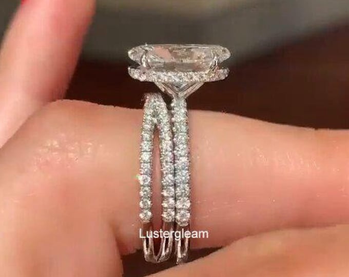 3 CT Oval Cut Moissanite Diamond Ring Set Oval Engagement Ring Set Bridal Ring Set With Eternity Band 14K Gold Wedding Ring Set For Women