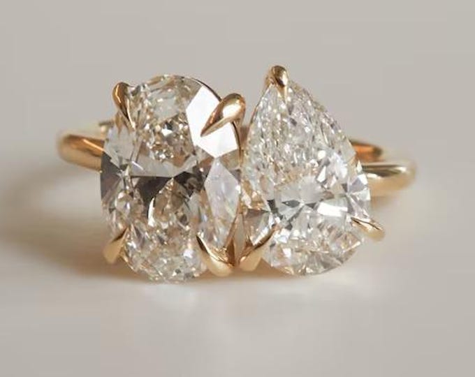 Toi Et Moi Oval & Pear Cut Moissanite Engagement Ring Two Stone Ring For Women 14K Gold Ring Wedding Ring Anniversary Gift For Her