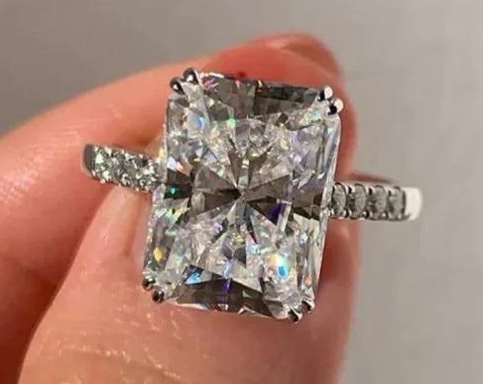 5 CT Radiant Cut Moissanite Diamond Ring Radiant Diamond Double Claw Prong Engagement Ring 14K Gold Wedding Ring For Her Anniversary Ring