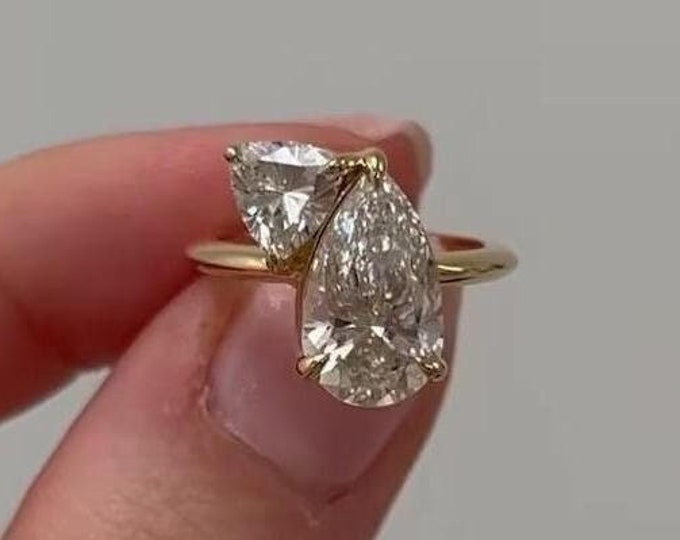 Toi Et Moi Pear And Trilliant Cut Moissanite Engagement Ring Two Stone Ring For Women 14K Gold Ring Wedding Ring Anniversary Gift For Her