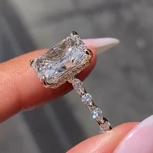 4 CT Radiant Cut Moissanite Ring Radiant Hidden Halo Engagement Ring 14K Gold Wedding Ring Anniversary Ring For Women Anniversary Gift