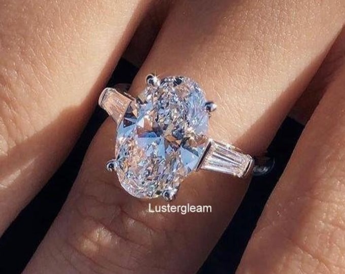 Three Stone Oval Cut Engagement Ring 3 CT Oval Moissanite Ring Unique Prong Ring 14K Gold Wedding Ring Trilogy Ring Anniversary Gift For Her