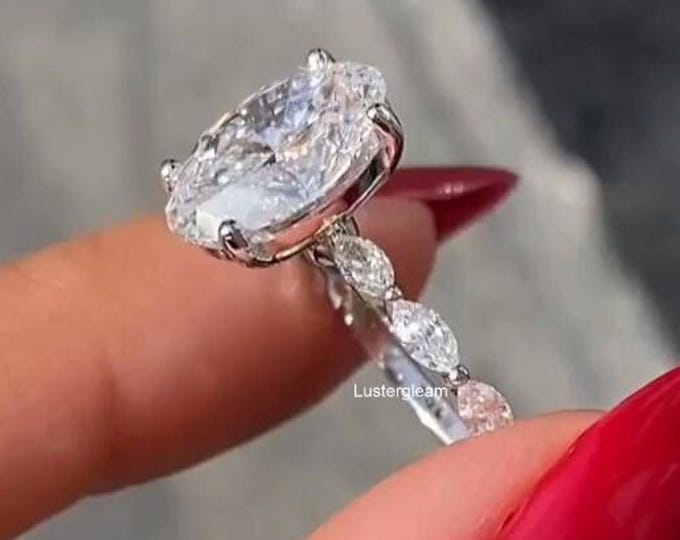 3 CT Oval Cut Moissanite Diamond Ring Oval Hidden Halo Engagement Ring 14K Gold Wedding Ring For Women Solitaire Ring Anniversary Gift
