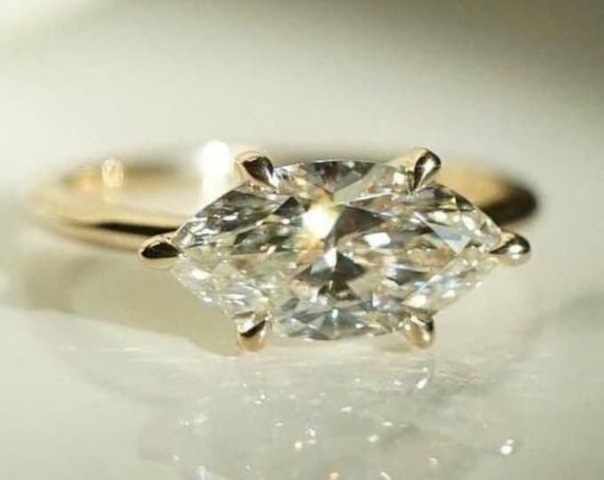 East West 1.5 CT Marquise Cut Moissanite Diamond Engagement Ring 14K Gold Wedding Ring Marquise Solitaire Ring Anniversary Ring For Women