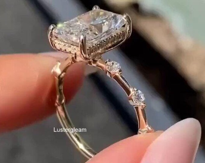3 CT Radiant Cut Moissanite Diamond Ring Radiant Hidden Halo Engagement Ring 14K Gold Wedding Ring For Women Anniversary Gift Promise Ring