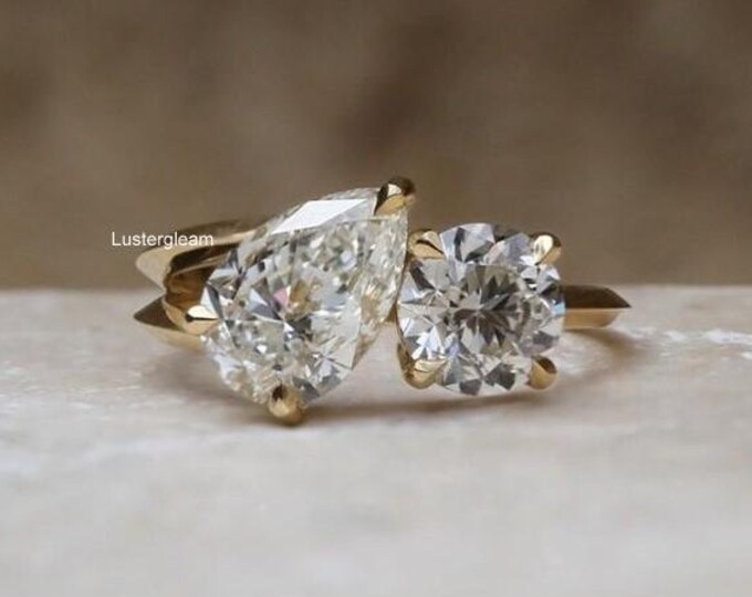 Toi Et Moi Pear And Round Cut Moissanite Engagement Ring Two Stone Ring For Women 14K Gold Ring Wedding Ring Anniversary Gift For Her