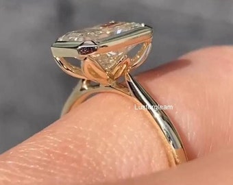 2.50 CT Radiant Cut Moissanite Diamond Ring Radiant Diamond Bezel Set Engagement Ring 14K Gold Wedding Ring Tulip Set Ring Anniversary Ring