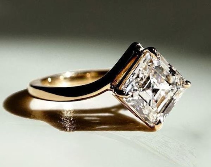 East West 3 CT Asscher Cut Moissanite Diamond Ring Asscher Cut Engagement Ring 14K Gold Wedding Ring For Women Promise Ring Proposal Ring