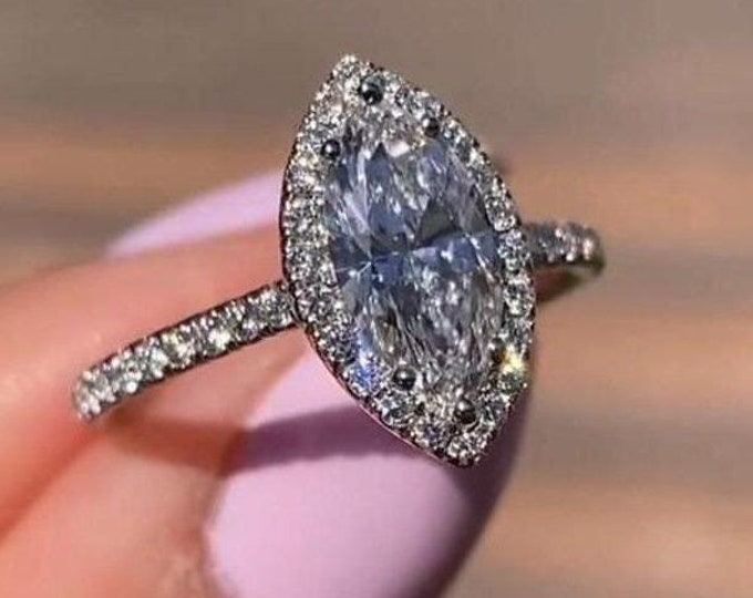 1.5 CT Marquise Cut Moissanite Engagement Ring 14K Gold Wedding Ring Halo Ring Marquise Diamond Ring Anniversary Ring For Women Promise Ring