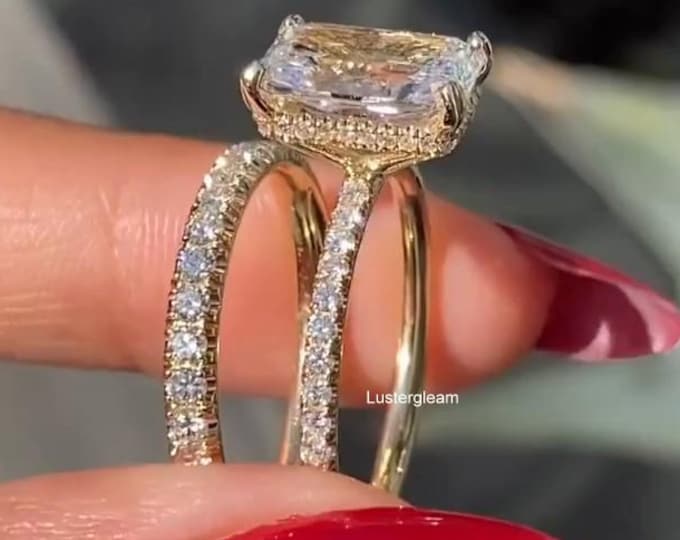 3ct Radiant Cut Moissanite Diamond Wedding Sets Radiant Diamond Engagement Rings 14K Gold Rings Anniversary Ring Sets For Women Promise Ring