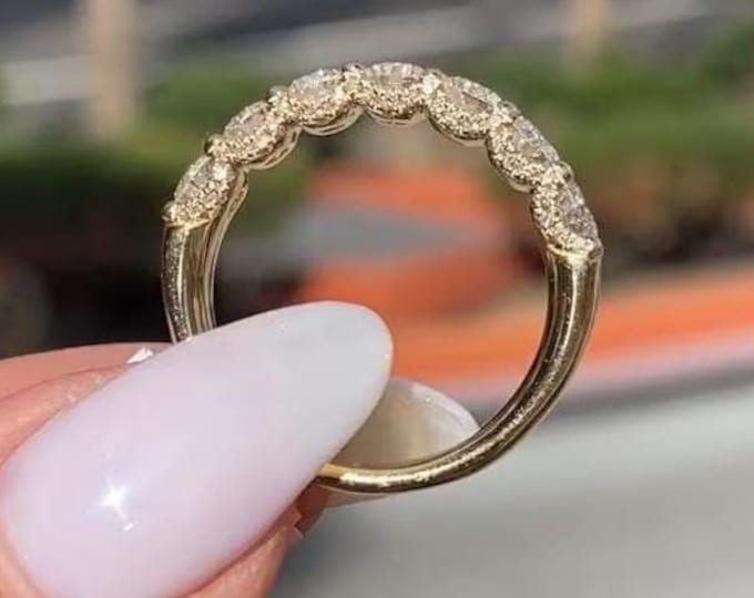 Half Eternity Round Cut Moissanite Wedding Band Anniversary Band For Women Engagement Band Stackable Band Unique U Prong Matching Band