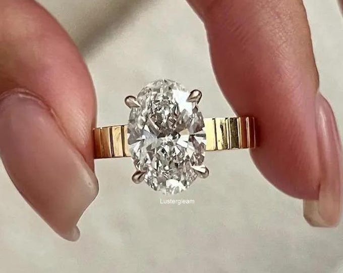 3 CT Oval Cut Moissanite Engagement Ring 14K Gold Wedding Ring Thick Engagement Ring Oval Diamond Ring Two Tone Ring Unique Solitaire Ring