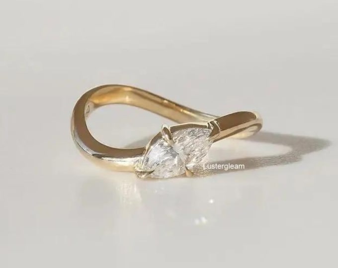 East West 1 CT Marquise Cut Moissanite Engagement Ring 14K Solid Gold Solitaire Wedding Ring Marquise Bypass Ring Anniversary Gift For Women