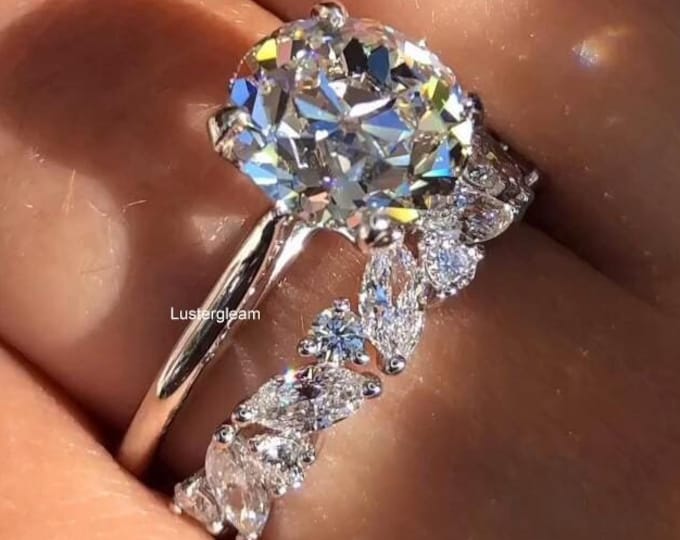 2 CT Round Cut Moissanite Diamond Wedding Sets Round Diamond Engagement Rings 14K Gold Ring Sets Anniversary Ring Sets Proposal Ring Sets