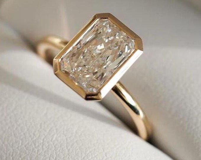 Bezel Set 3 CT Radiant Cut Moissanite Diamond Ring Radiant Engagement Ring 14K Gold Wedding Ring For Women Anniversary Gift For Her