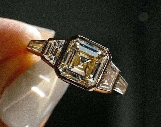 2 CT Asscher Cut Moissanite Ring Asscher Bezel Set Engagement Ring 14K Gold Wedding Ring Anniversary Ring For Women Solitaire Ring
