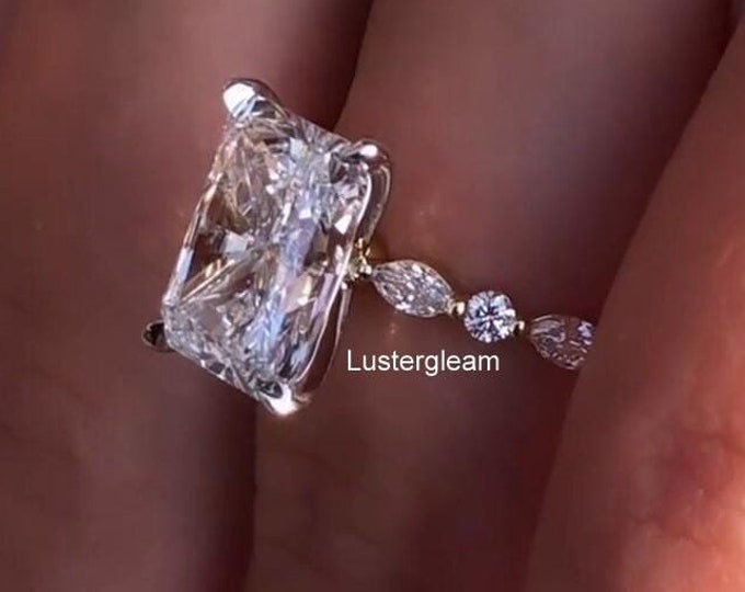 4 CT Radiant Cut Moissanite Diamond Ring Radiant Pave Engagement Ring 14K Gold Wedding Ring Anniversary Ring For Women Promise Ring
