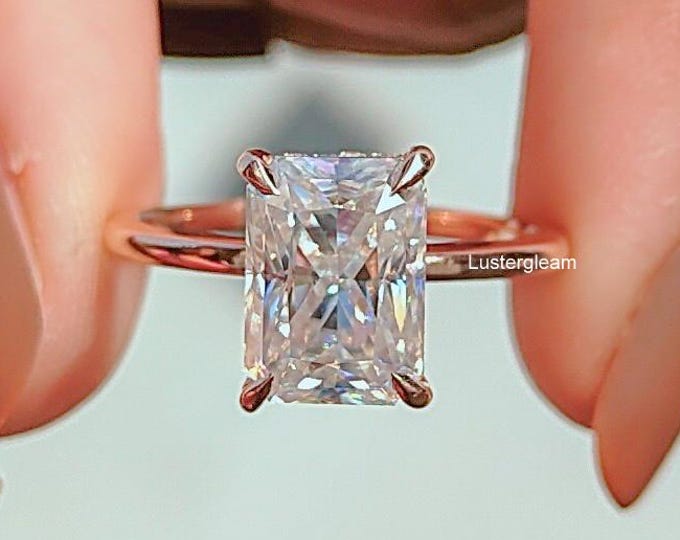 3ct Radiant Cut Moissanite Diamond Ring Radiant Diamond Engagement Ring 14K Yellow Gold Wedding Ring Anniversary Ring For Women Promise Ring
